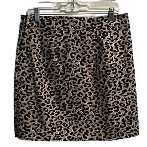 Talbots Skirt Womens 10 Animal Print Black Lined Knee Length Zip faux pockets
